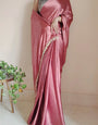 Susurrous 1-Minute Ready To Wear Dusty Rose Satin Silk Saree