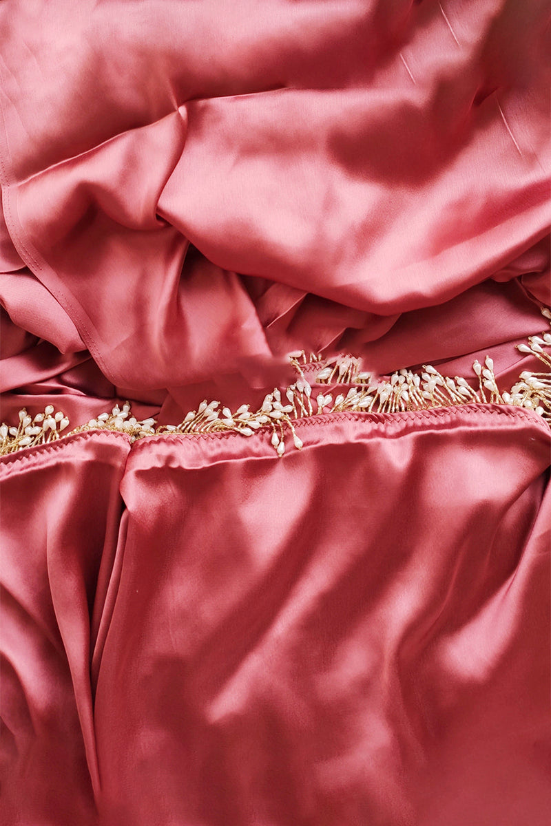 Susurrous 1-Minute Ready To Wear Dusty Rose Satin Silk Saree - thelotusfab