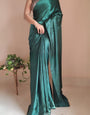 Desiring 1-Minute Ready To Wear Emerald Green Satin Silk Saree