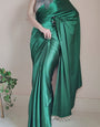 Adoring 1-Minute Ready To Wear Forest Green Satin Silk Saree