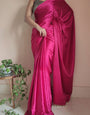 Smashing 1-Minute Ready To Wear Hot Pink Satin Silk Saree