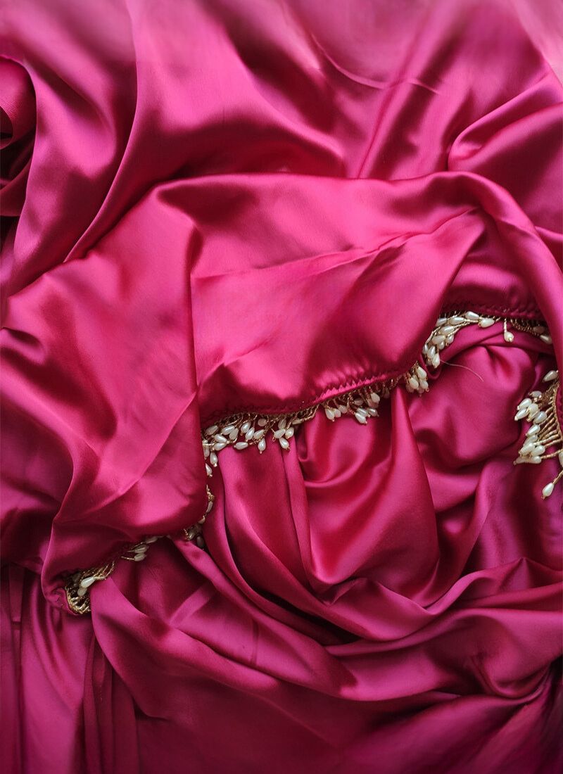 Smashing 1-Minute Ready To Wear Hot Pink Satin Silk Saree - thelotusfab