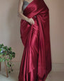 Ailurophile 1-Minute Ready To Wear Maroon Satin Silk Saree