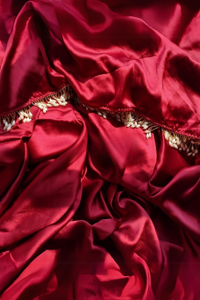 Ailurophile 1-Minute Ready To Wear Maroon Satin Silk Saree - thelotusfab