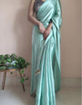 Majesty 1-Minute Ready To Wear Mint Green Satin Silk Saree