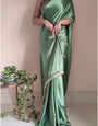 Designer 1-Minute Ready To Wear Moss Green Satin Silk Saree