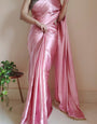 Snappy 1-Minute Ready To Wear Old Rose Pink Satin Silk Saree