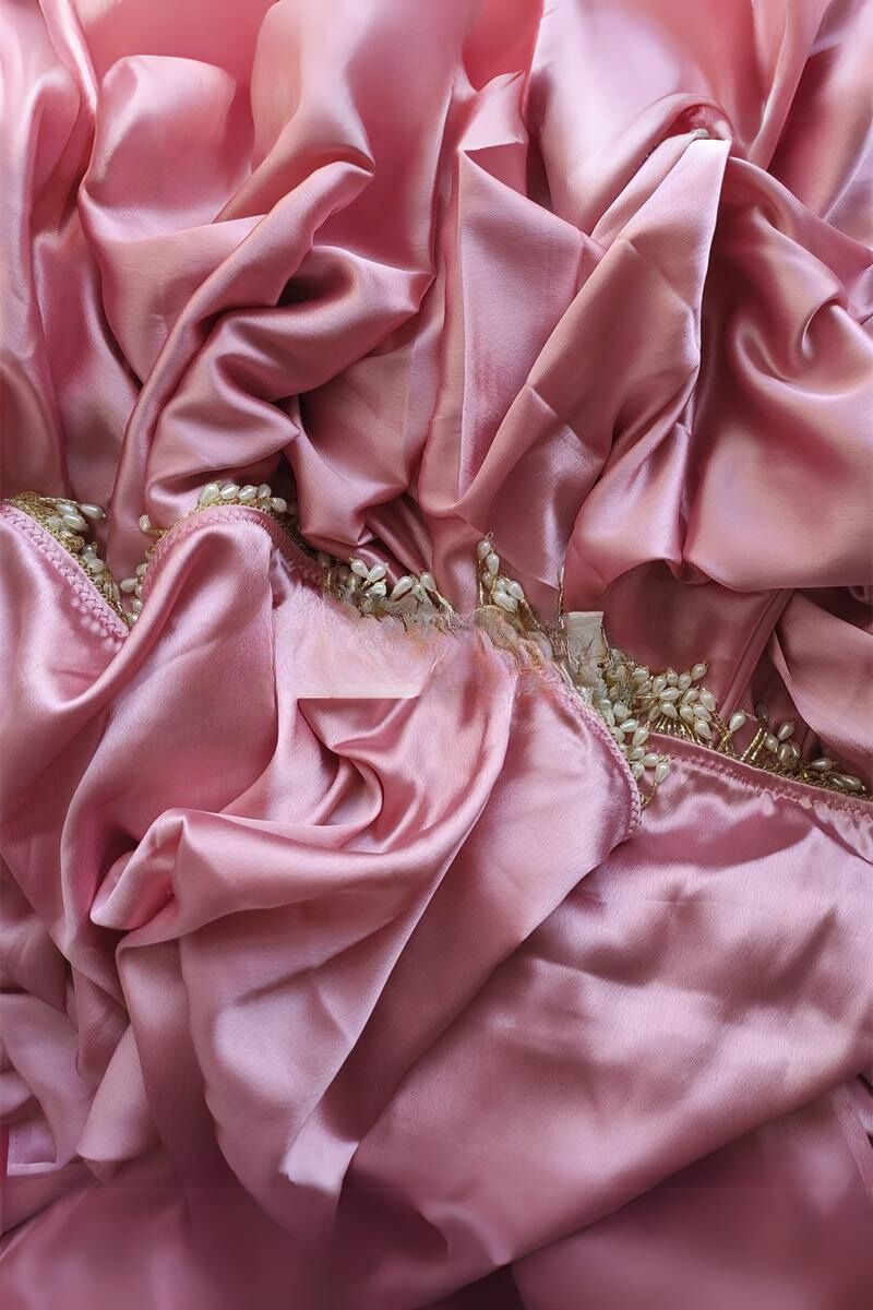 Snappy 1-Minute Ready To Wear Old Rose Pink Satin Silk Saree - thelotusfab