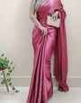 Imbrication 1-Minute Ready To Wear Rose Pink Satin Silk Saree