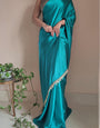 Sophisticated 1-Minute Ready To Wear Sea Green Satin Silk Saree