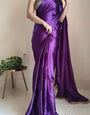 Petrichor 1-Minute Ready To Wear Violet Satin Silk Saree