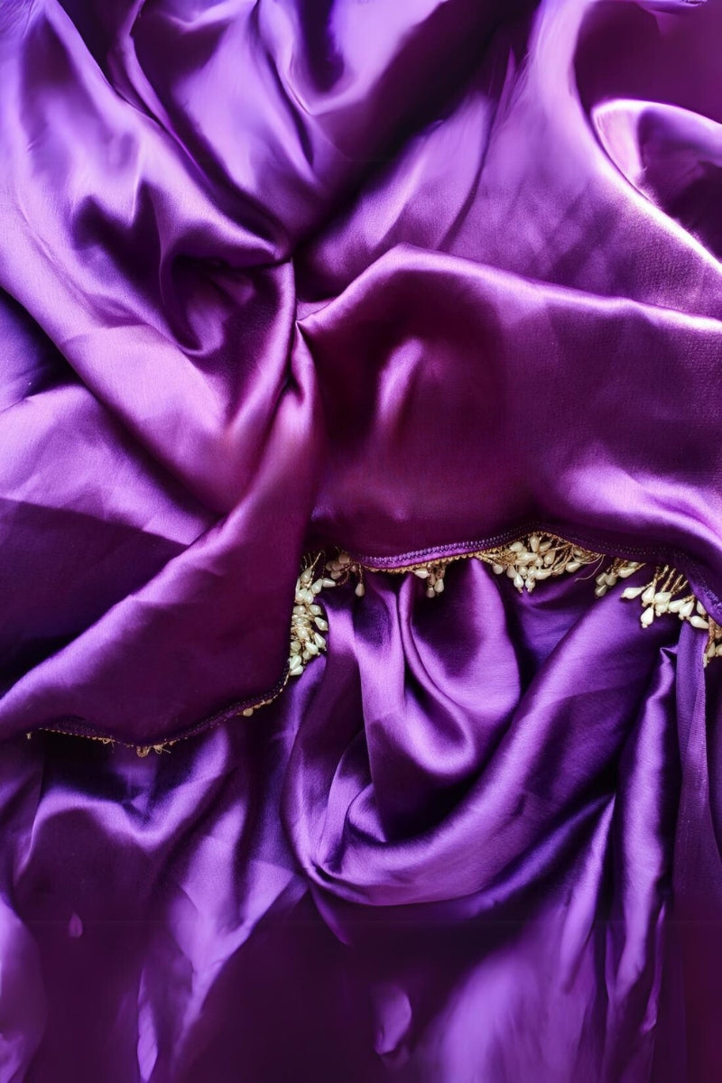 Petrichor 1-Minute Ready To Wear Violet Satin Silk Saree - thelotusfab