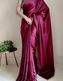 Embrocation 1-Minute Ready To Wear Wine Satin Silk Saree