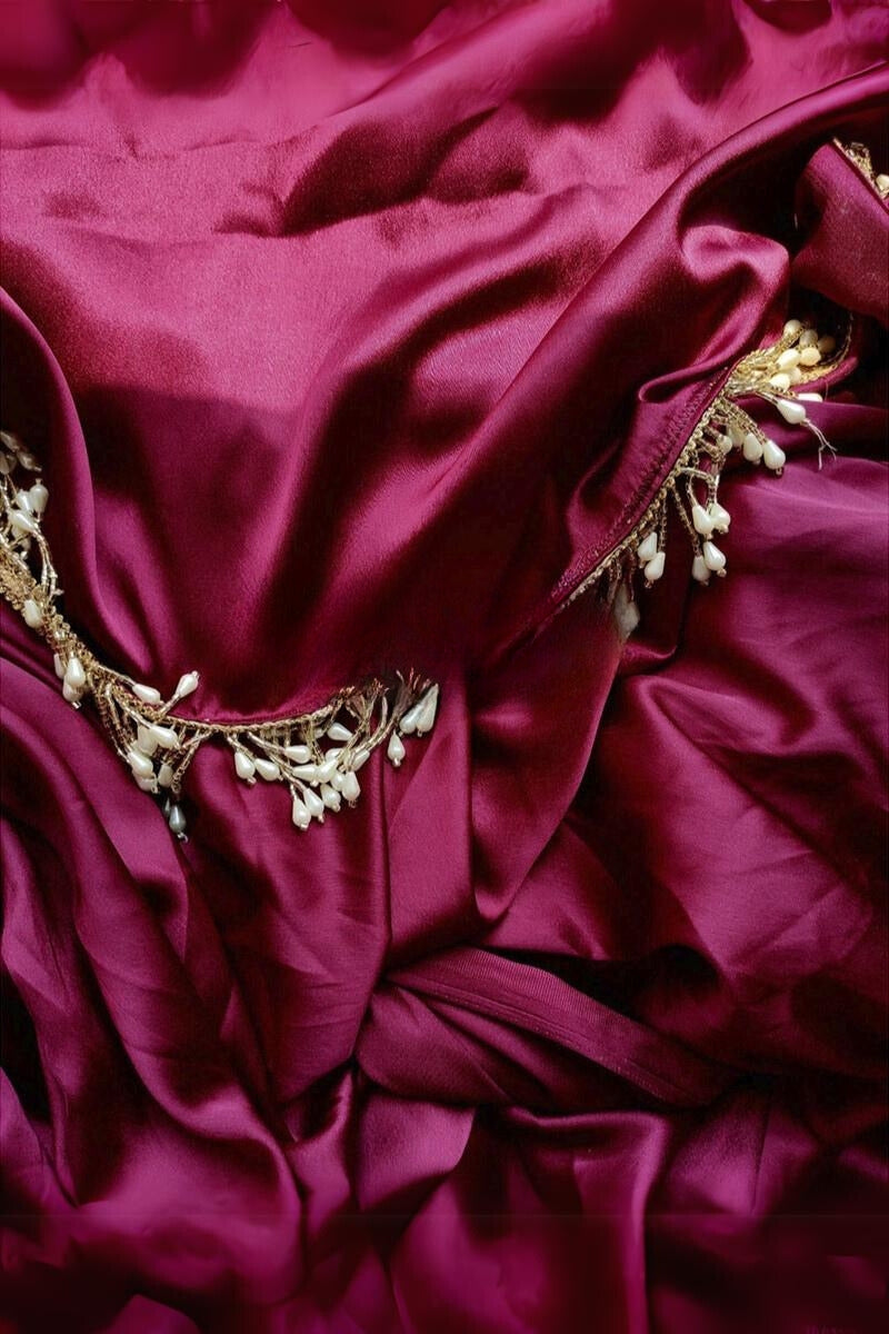 Embrocation 1-Minute Ready To Wear Wine Satin Silk Saree - thelotusfab