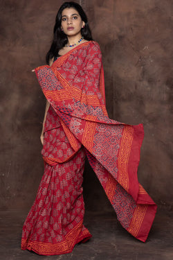 Lassitude 1 Minute Ready To Wear Maroon Mul Cotton Digital Printed Saree With Pocket