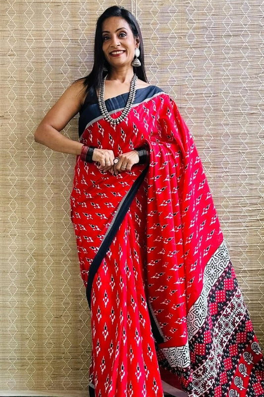 Sizzling 1 Minute Ready To Wear Red Mul Cotton Digital Printed Saree