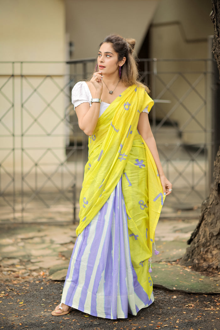 Mellifluous 1 Minute Ready To Wear Yellow Mul Cotton Digital Printed Saree
