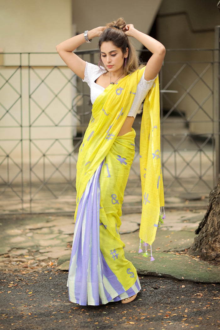 Mellifluous 1 Minute Ready To Wear Yellow Mul Cotton Digital Printed Saree