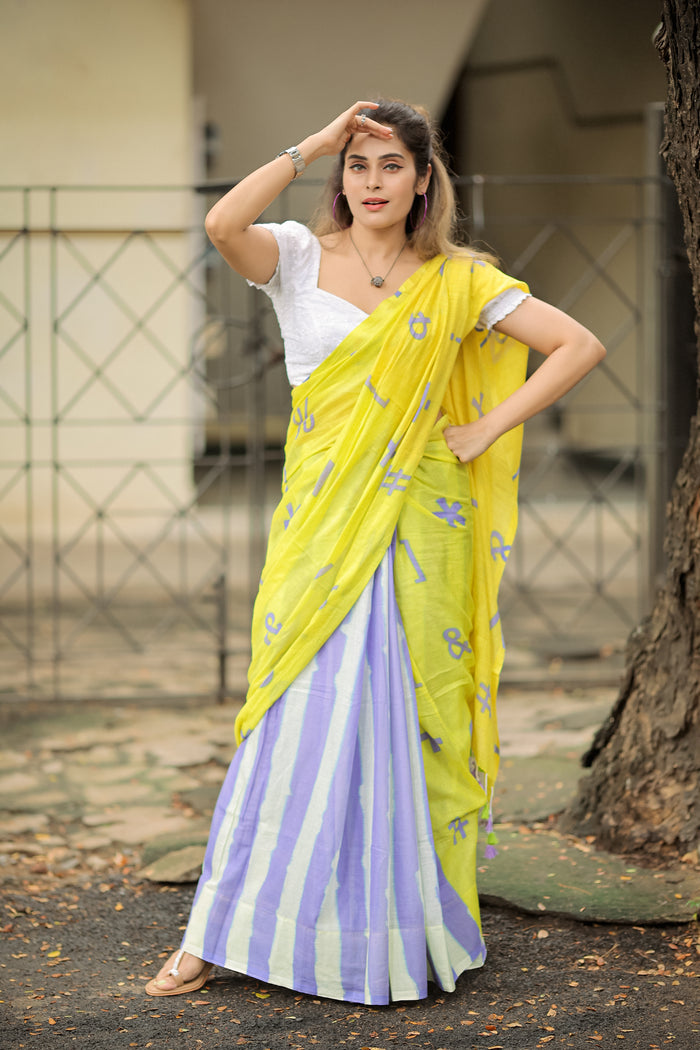 Mellifluous 1 Minute Ready To Wear Yellow Mul Cotton Digital Printed Saree