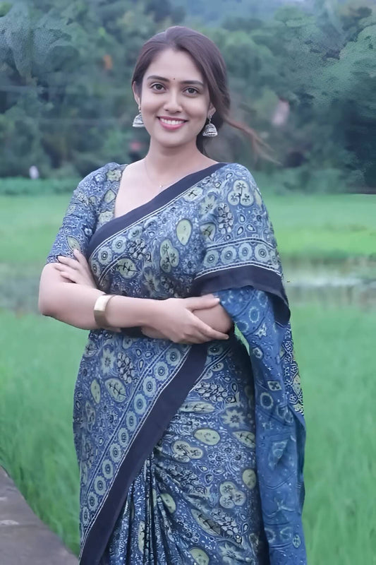 Appealing Sky 1 Minute Ready To Wear Digital Printed Crape Silk Saree