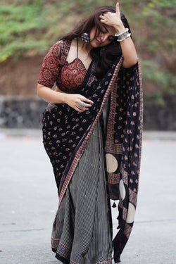 Magnetic Black 1 Minute Ready To Wear Digital Printed Crape Silk Saree