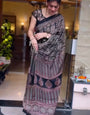 Fugacious Grey and Black 1 Minute Ready To Wear Digital Printed Crape Silk Saree