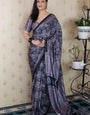 Fugacious Grey and Black 1 Minute Ready To Wear Digital Printed Crape Silk Saree