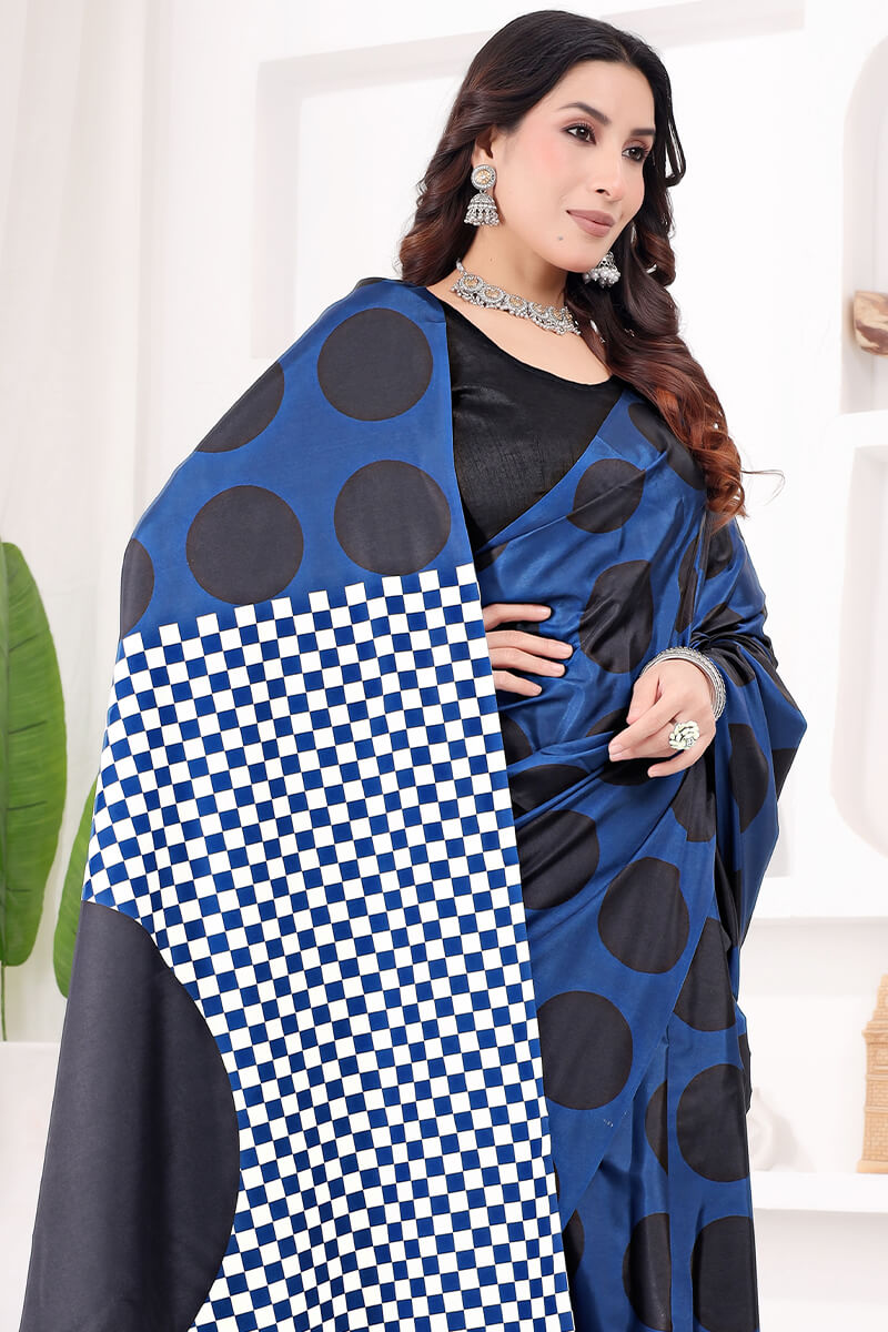 Prodigal Blue 1 Minute Ready To Wear Digital Printed Crape Silk Saree