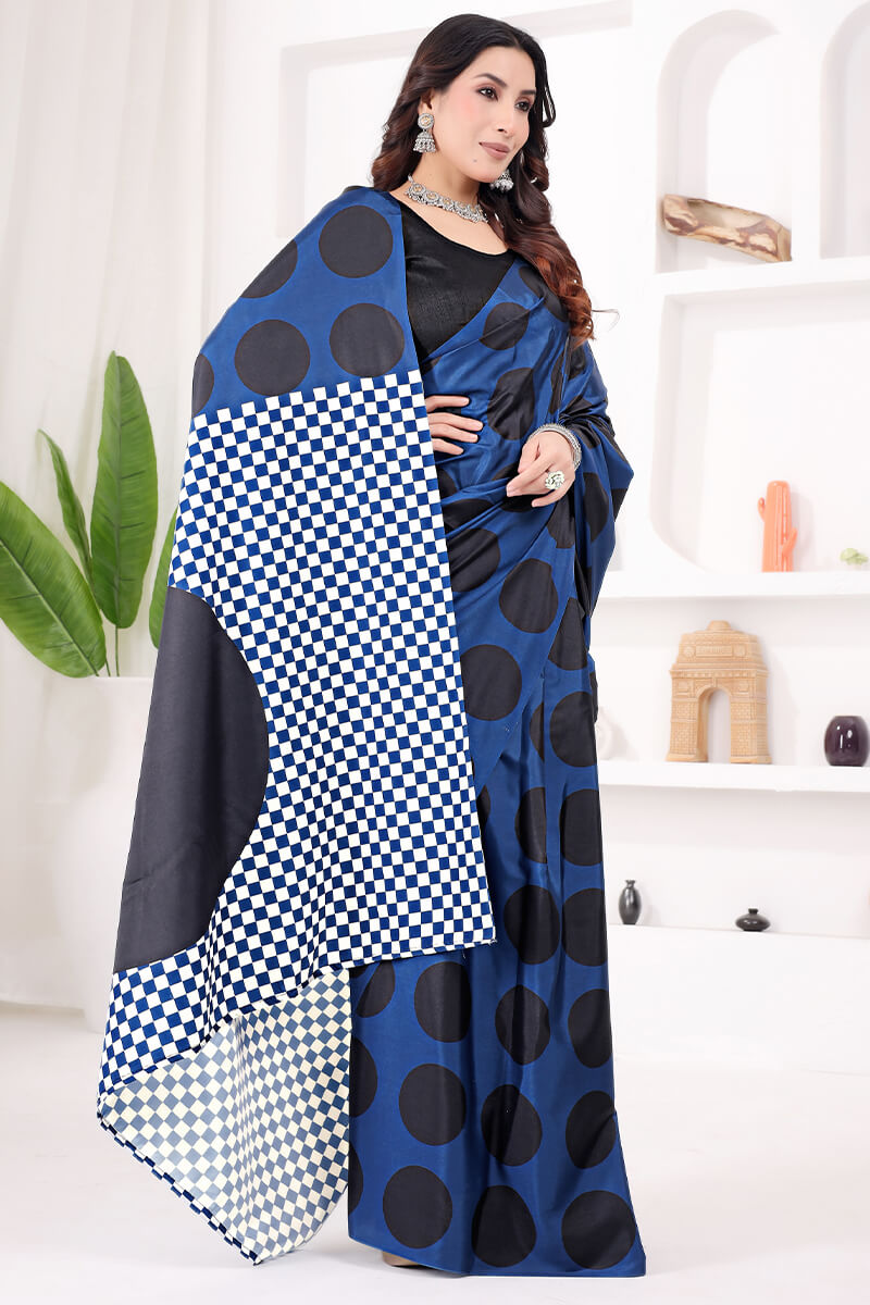 Prodigal Blue 1 Minute Ready To Wear Digital Printed Crape Silk Saree