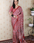 Trendy Red 1 Minute Ready To Wear Digital Printed Crape Silk Saree