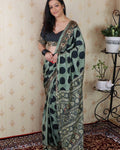 Refreshing Sea Green 1 Minute Ready To Wear Digital Printed Crape Silk Saree