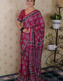 Lassitude Dark Pink 1 Minute Ready To Wear Digital Printed Crape Silk Saree
