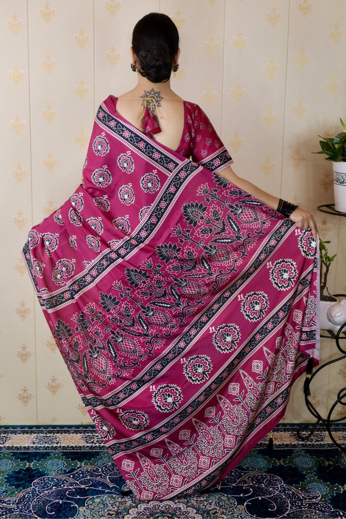 Lassitude Dark Pink 1 Minute Ready To Wear Digital Printed Crape Silk ...
