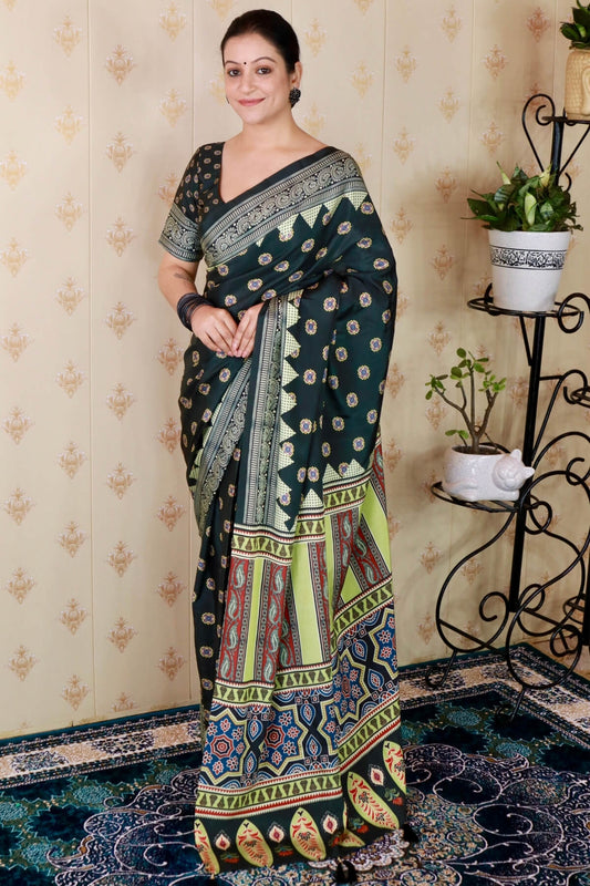 Precious Black 1 Minute Ready To Wear Digital Printed Crape Silk Saree