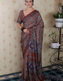 Impressive Brown 1 Minute Ready To Wear Digital Printed Crape Silk Saree