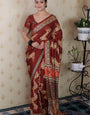 Vestigial Brown 1 Minute Ready To Wear Digital Printed Crape Silk Saree