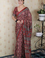 Fancifull Maroon 1 Minute Ready To Wear Digital Printed Crape Silk Saree