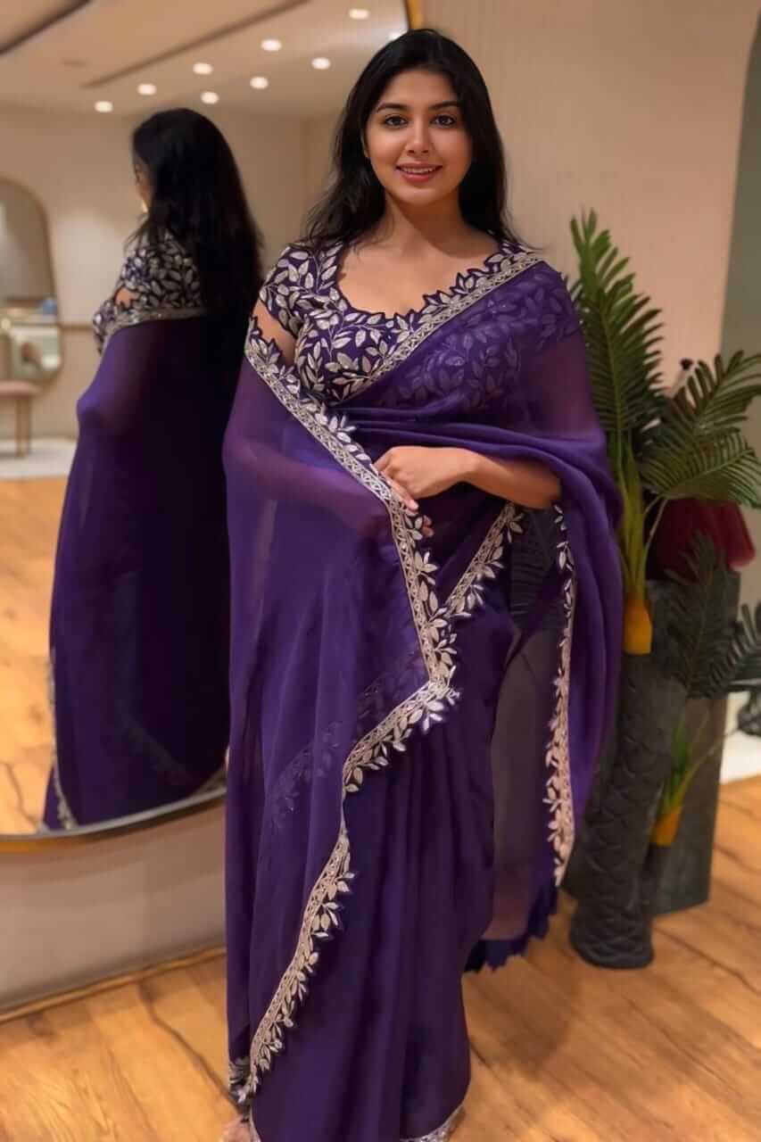 Pleasant Purple Rangoli Silk Saree With Beauteous Stitched Blouse