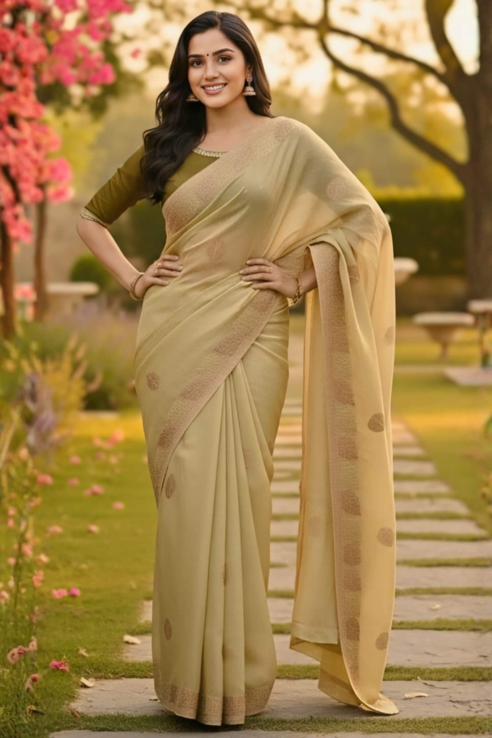 Lagniappe 1-Minute Ready To Wear Beige Fancy Silk Saree With Stitched Blouse
