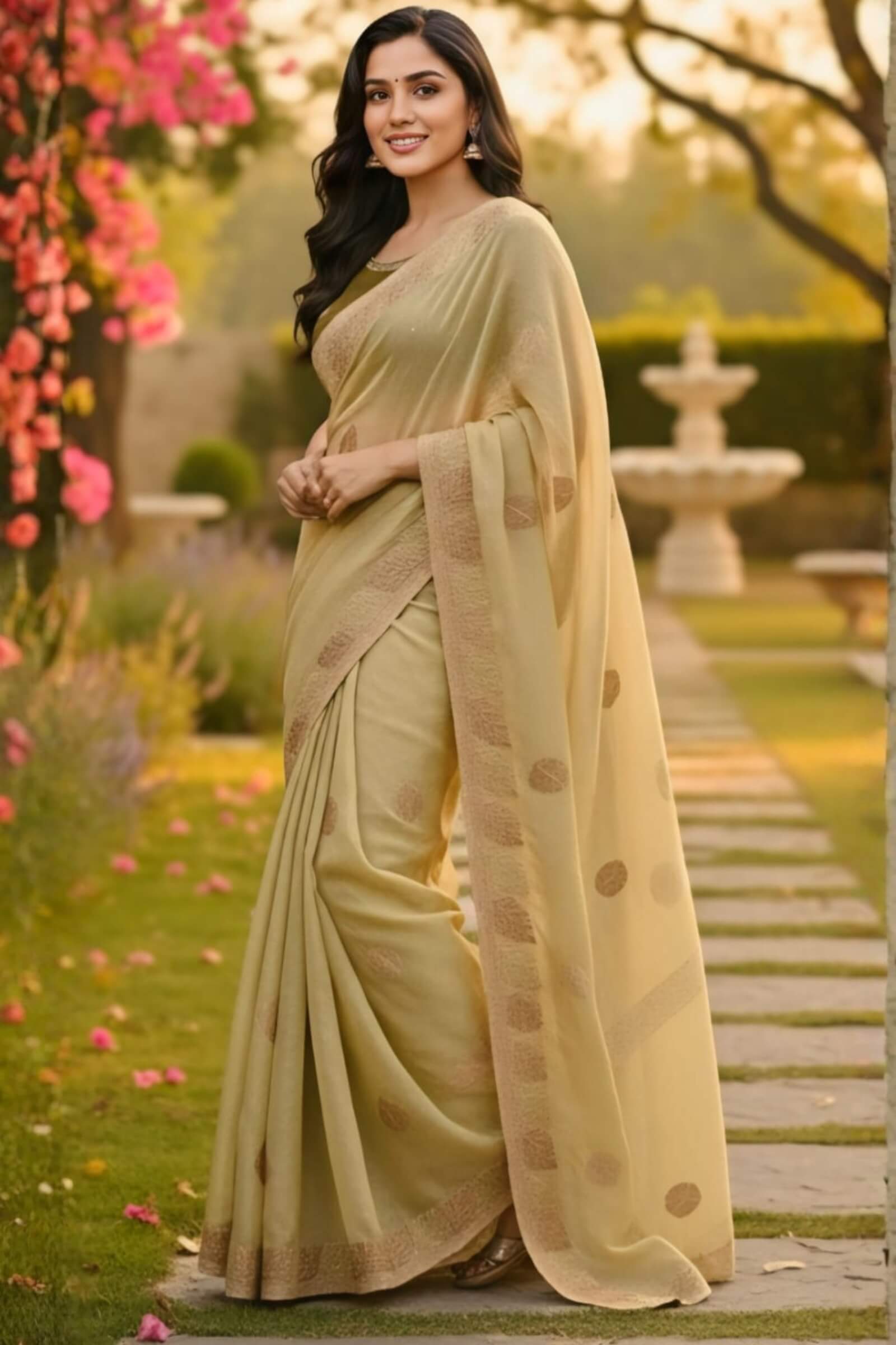 Lagniappe 1-Minute Ready To Wear Beige Fancy Silk Saree With Stitched Blouse