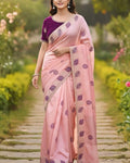 Comely Peach Fancy Silk Embroidery Work Saree With Stitched Blouse