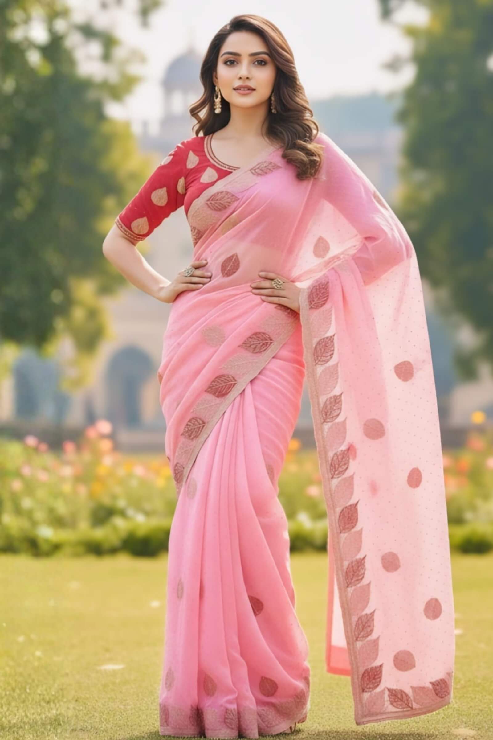 Traditional 1-Minute Ready To Wear Pink Fancy Silk Saree With Stitched Blouse