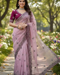 Assemblage Lavender Organza Silk Saree With Magnificat Full Stitched Blouse