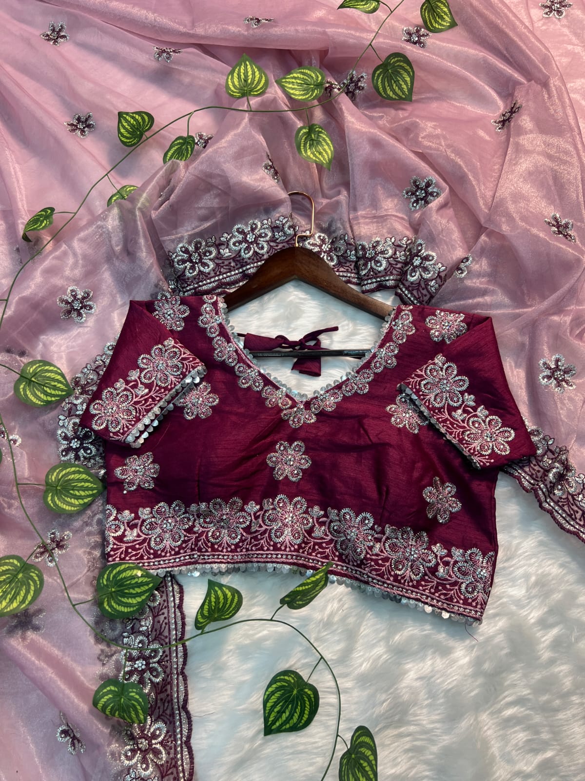 Assemblage Lavender Organza Silk Saree With Magnificat Full Stitched Blouse