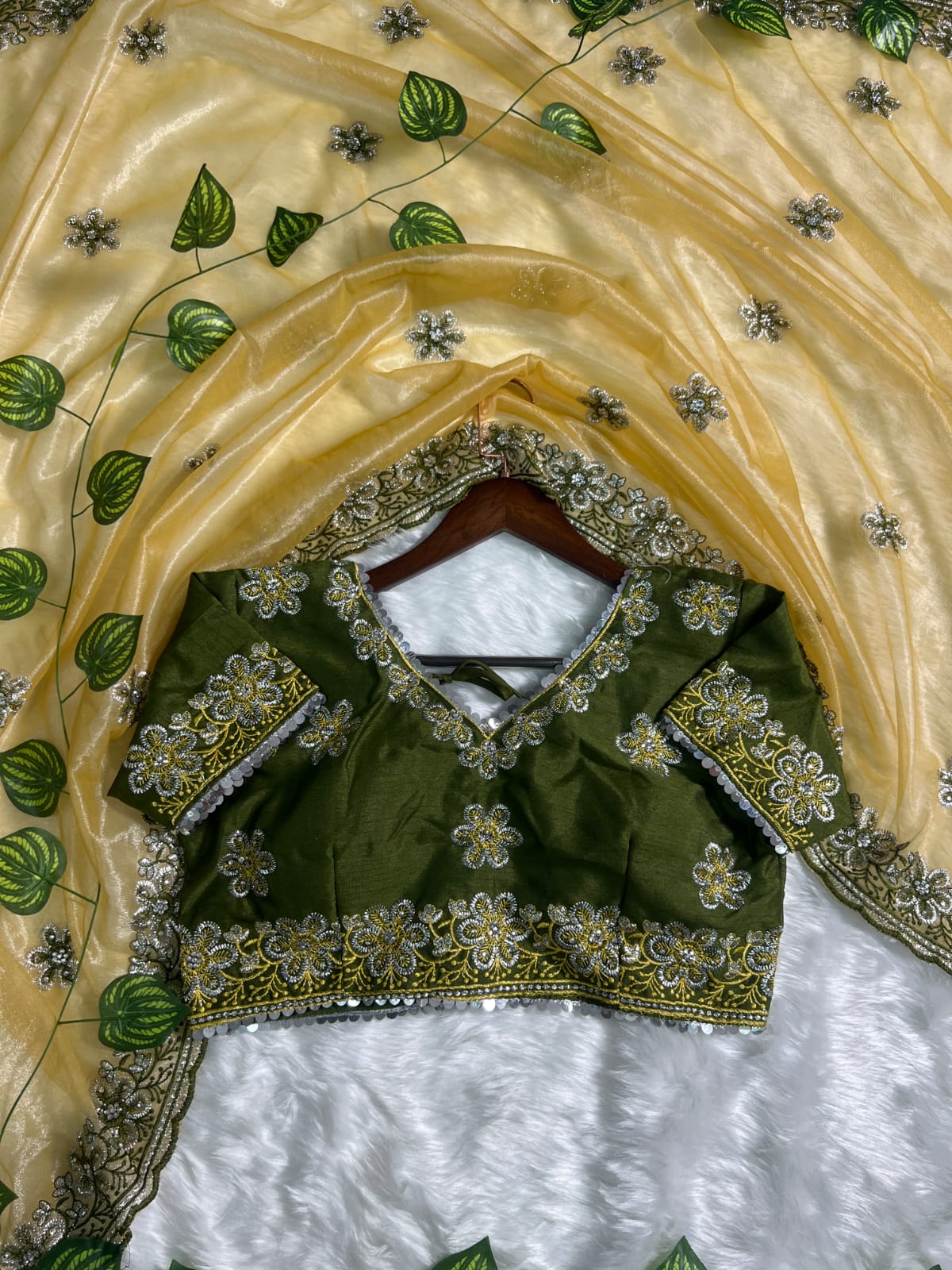 Susurrous Mustard Organza Silk Saree With Marvellous Full Stitched Blouse