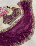 Beauteous Purple Embroidery Work Fancy Silk Saree With Nebula Full Stitched Blouse