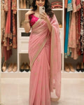 Denouement Pink Embroidery Work Jimmy Choo Silk Saree With Marvellous Full Stitched Blouse