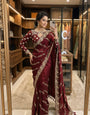Dalliance Maroon Fendy Silk Sequence Embroidery Work Saree With Stitched Blouse