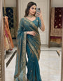 Eclat Blue Fendy Chiffon Silk Sequence Embroidery Work Saree With Stitched Blouse