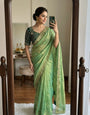 Chatoyant Green Fendy Chiffon Silk Sequence Embroidery Work Saree With Stitched Blouse